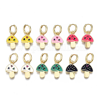 Серьги-кольца с фианитами в виде грибов EJEW-T014-27G-NF-1