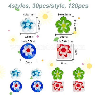 120шт. 4 набора стеклянных бусин миллефиори ручной работы LAMP-GO0001-14-1