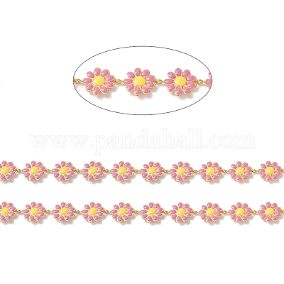 Цепи из нержавеющей стали 304 с ионным покрытием (IP) в виде цветка маргаритки с эмалью AJEW-J035-03G-10-1