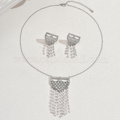Элегантный комплект из серег и ожерелий в ближневосточном стиле с кисточками из латуни и микропаве из кубических цирконий для женщин AS5342-1