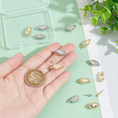 12 шт. 2-х цветные овальные латунные застежки-коробочки KK-BC0013-49-1