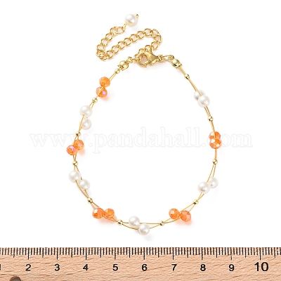 Браслеты из искусственного жемчуга и стеклянных бусин для женщин BJEW-S157-06L-1