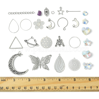 Наборы для самостоятельного изготовления бусин из натурального лепидолита/фиолетовой слюды и сережек из нержавеющей стали DIY-FS0008-13-1