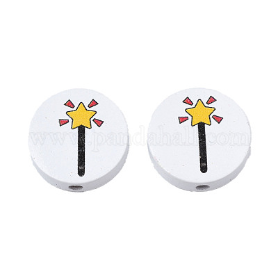 Бусины из натурального дерева с принтом на Хэллоуин WOOD-T021-102-1