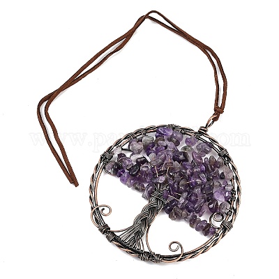 Подвесные украшения из латуни и натурального аметиста HJEW-Z007-05R-09-1