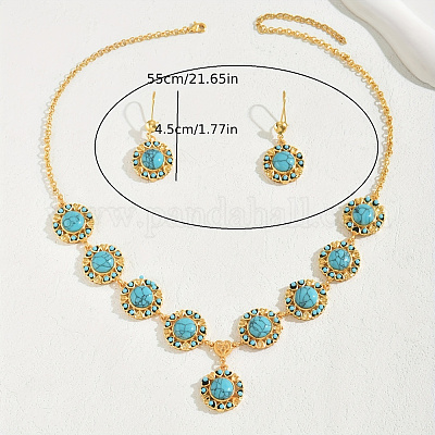 Комплект из ожерелья и серег с подвеской из синтетической бирюзы и железного цветка в стиле Ближнего Востока для свадьбы PJ7760-1