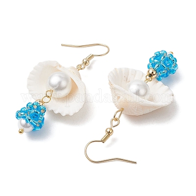 Серьги-подвески из ракушечного стекла EJEW-MZ00424-03-1