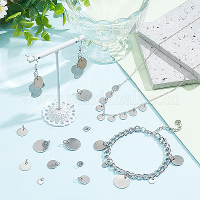 50 шт. 5 стиля 304 и 201 плоские круглые бирки-брелки из нержавеющей стали STAS-NB0001-93-1