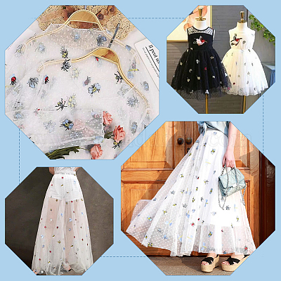 Ткань из полиэстера с кружевной вышивкой и рисунком насекомых для платья SENE-WH0003-26-1