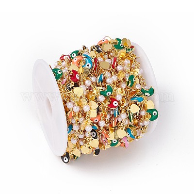 Ручная работа из экологически чистой латунной эмали луна с цепочкой с подвесками от сглаза и сердца CHC-E025-25G-1-1