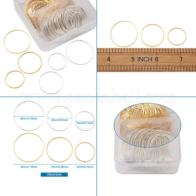 真鍮製フレームコネクター  ゴールデン＆シルバー  20~30x1mm  内径：18~28mm  120個/箱&nbsp;KK-YS0001-03-1