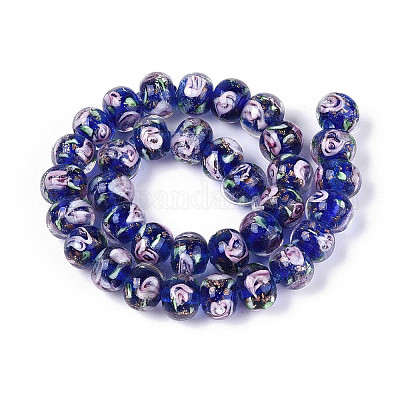 Нити бусин-рондель с внутренним цветком ручной работы в технике лэмпворк LAMP-T022-24D-1