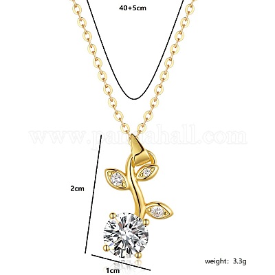 Элегантное серебряное ожерелье с позолоченным листом виноградной лозы и цирконием для женщин EQ4890-1