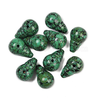 Окрашенные синтетические бирюзовые бусины гуру с 3 отверстием G-C198-01C-06-1