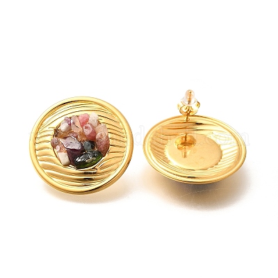 Серьги-гвоздики из нержавеющей стали 304 с натуральным агатом и кристаллами EJEW-R012-02G-03-1