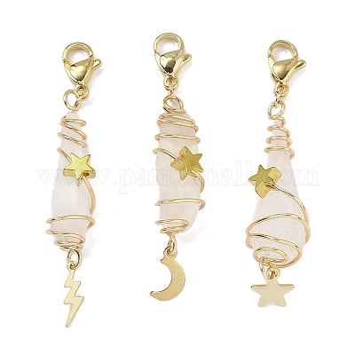 Подвесные украшения из гальванизированного натурального кварцевого кристалла в виде проволоки HJEW-JM03127-01-1