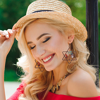 6 пара 6-х стилевых серег с подвесками в виде дерева жизни из натуральных смешанных драгоценных камней EJEW-AN0003-18-1