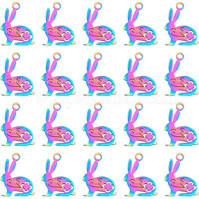 20 шт. подвески в виде кролика из нержавеющей стали 201 STAS-HY0001-02RC-1