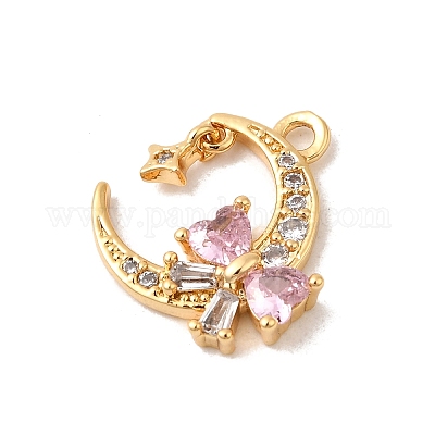 Подвески из латуни с розовыми и прозрачными кубическими цирконами KK-P340-54G-1