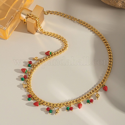 Ожерелья-нагрудники с кисточками из нержавеющей стали 304 с рисунком фруктов DU8784-1-1