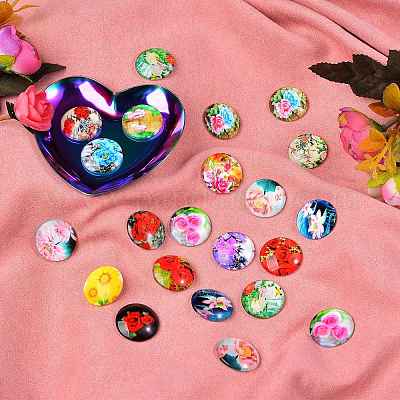 Цветочная Печатный стекло кабошоны GGLA-SZ0001-15-1