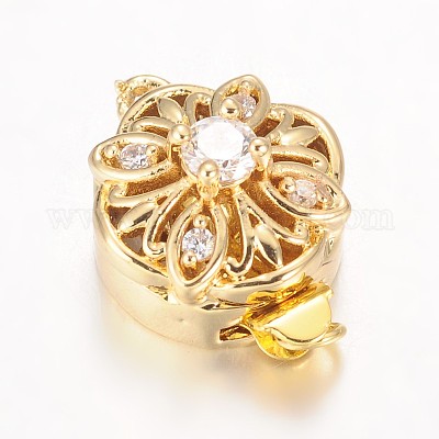 Полые цветок стойки обшивки латунь микро проложить застежками ящик кубического циркония KK-L141-14-NR-1