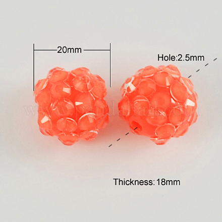 Perline resina palla rhinestone bubblegum X-RESI-S259-20mm-ST10-1