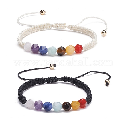 Faceted Round Natural Mixed Stone Braided Bead Bracelets Set BJEW-JB07251-1