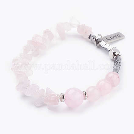 Natural Rose Quartz Beads Charm Bracelets BJEW-JB03380-01-1