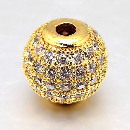 Round Brass Micro Pave Cubic Zirconia Beads ZIRC-N016-01G-12mm-1