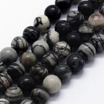 Chapelets de perles de pierre noire/soie noires naturelles G-I199-11-4mm-1