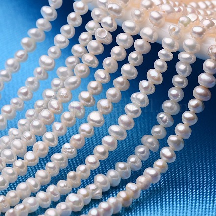 Hebras de perlas de perlas de agua dulce cultivadas naturales de papa X-PEAR-E007-3.5-4mm-1