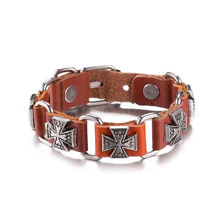 Bracelets casual unisexe cuir et d'alliage de zinc croix de malte cloutés réglables BJEW-BB15614-1