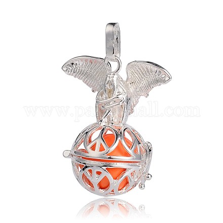 Silver Color Plated Brass Hollow Round Cage Pendants KK-J252-11S-1