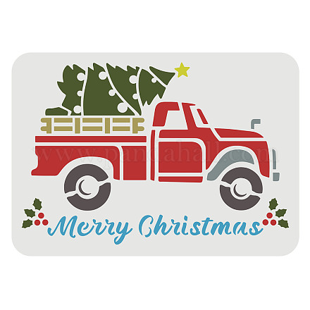 FINGERINSPIRE Merry Christmas Truck Carrying Christmas Tree Stencils Decoration Template 29.7x21cm A4 Large Painting Christmas Theme Reusable Mylar Template for Wall Wood Signs Christmas Home Decor DIY-WH0202-383-1