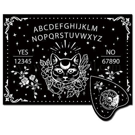 CREATCABIN Black Cat Wood Spirit Board Kitty Pendulum Board Wooden Talking Boards with Planchette Dowsing Divination Kit Spirit Hunt Metaphysical Message Decor for Wicca 11.8 x 8.3 Inch (Black) DJEW-WH0324-027-1