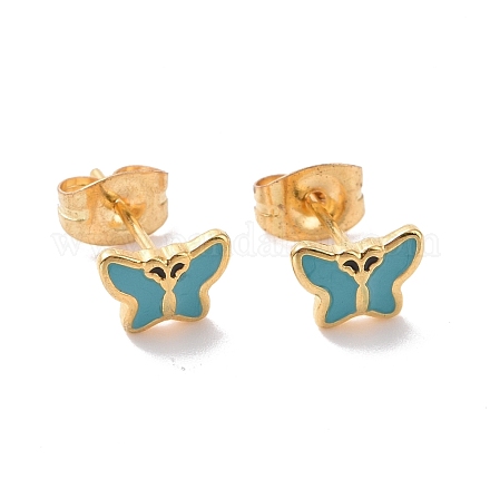 Enamel Butterfly Stud Earrings with 316L Surgical Stainless Steel Pins EJEW-P204-04G-02-1