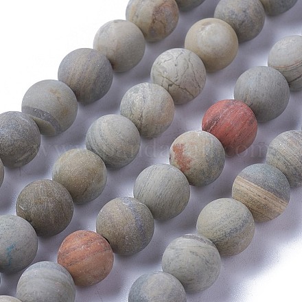 Chapelets de perles de feuille d'argent en jaspe naturel G-F627-06-C-1