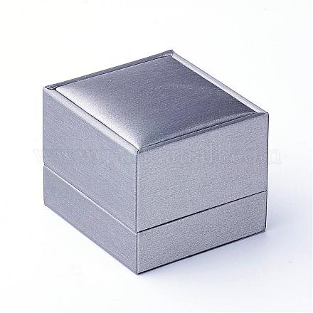 PUレザーリングボックス  正方形  グレー  6.05x6.55x5.2cm OBOX-G010-02D-1