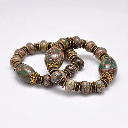 Natural & Dyed Agate Beads Stretch Bracelets BJEW-A107-27-1