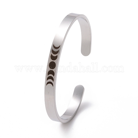 304 bracelet manchette ouvert phase de lune en acier inoxydable pour homme femme BJEW-H551-01P-1