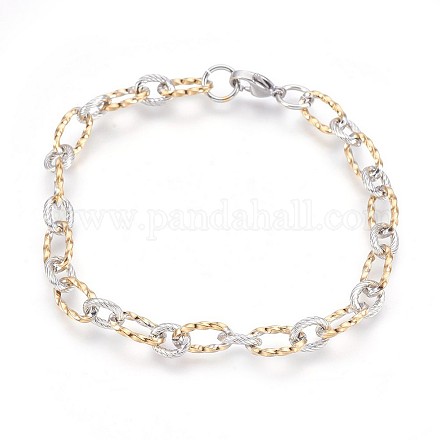 304 Stainless Steel Figaro Chain Bracelets BJEW-P237-24GP-1