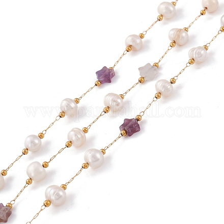Natural Amethyst Star and Pearl Beaded Chains CHS-I018-01G-04-1
