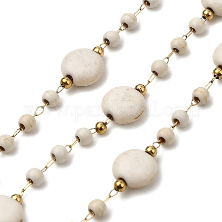 Плоские круглые звенья цепей ручной работы из нержавеющей стали 304 цвета синтетической бирюзы CHS-L032-06G-02-1