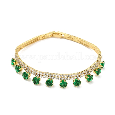 Bracciale con ciondolo con diamanti e zirconi verdi con catene a maglie in ottone placcato a cremagliera BJEW-Q771-03G-1