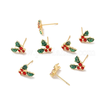 Cubic Zirconia Cherry Stud Earrings with Enamel EJEW-P199-14G-1