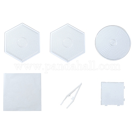 六角形とフラットラウンド形と正方形のabcプラスチックペグボード  アイロンペーパーとプラスチックピンセットを使って  透明 DIY-YW0008-46-1
