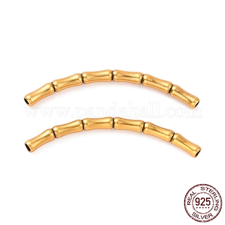 925純銀製のチューブビーズ  テクスチャーのある竹の形をした  アンティーク黄金  35x8x2.5mm  穴：1.4mm  約20個/10g STER-D036-26AG-04-1