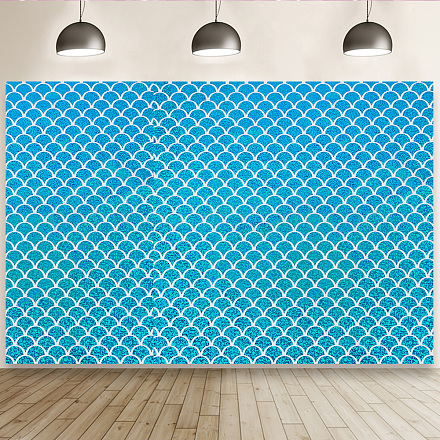 Tessuti in poliestere con motivo a squame di pesce&nbsp;DIY-WH0304-508C-1