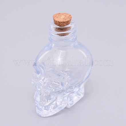 ガラス瓶  コルクプラグ付き  スカル  透明  3.4x4.65x6.15cm CON-WH0080-08-1